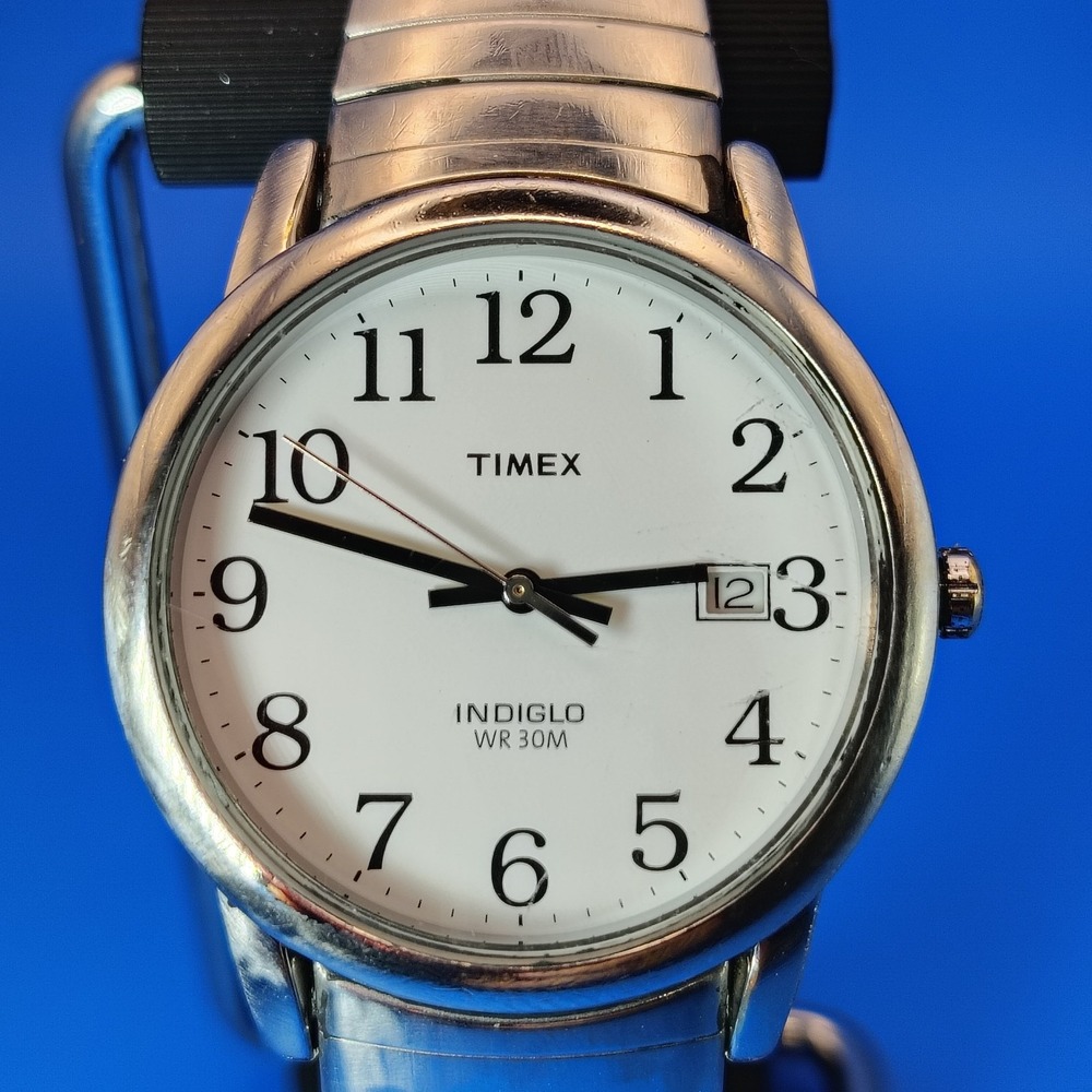 Vintage 2003 Timex Indiglo Easy Reader Date 35mm Mens Quartz Watch‎ Stretch Band